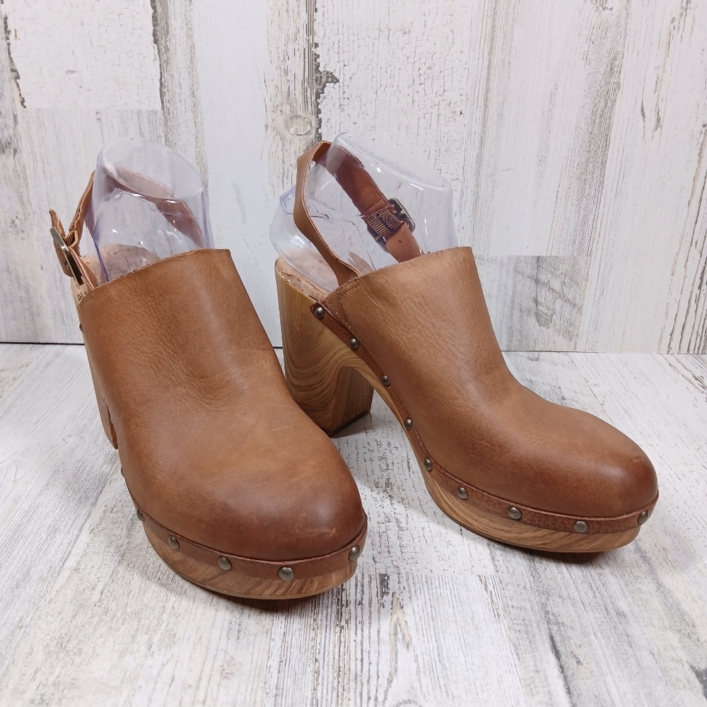 New Kork Ease Darby Brown Leather Studded Slingback Block Heel Clogs #1357 - Picture 5 of 10